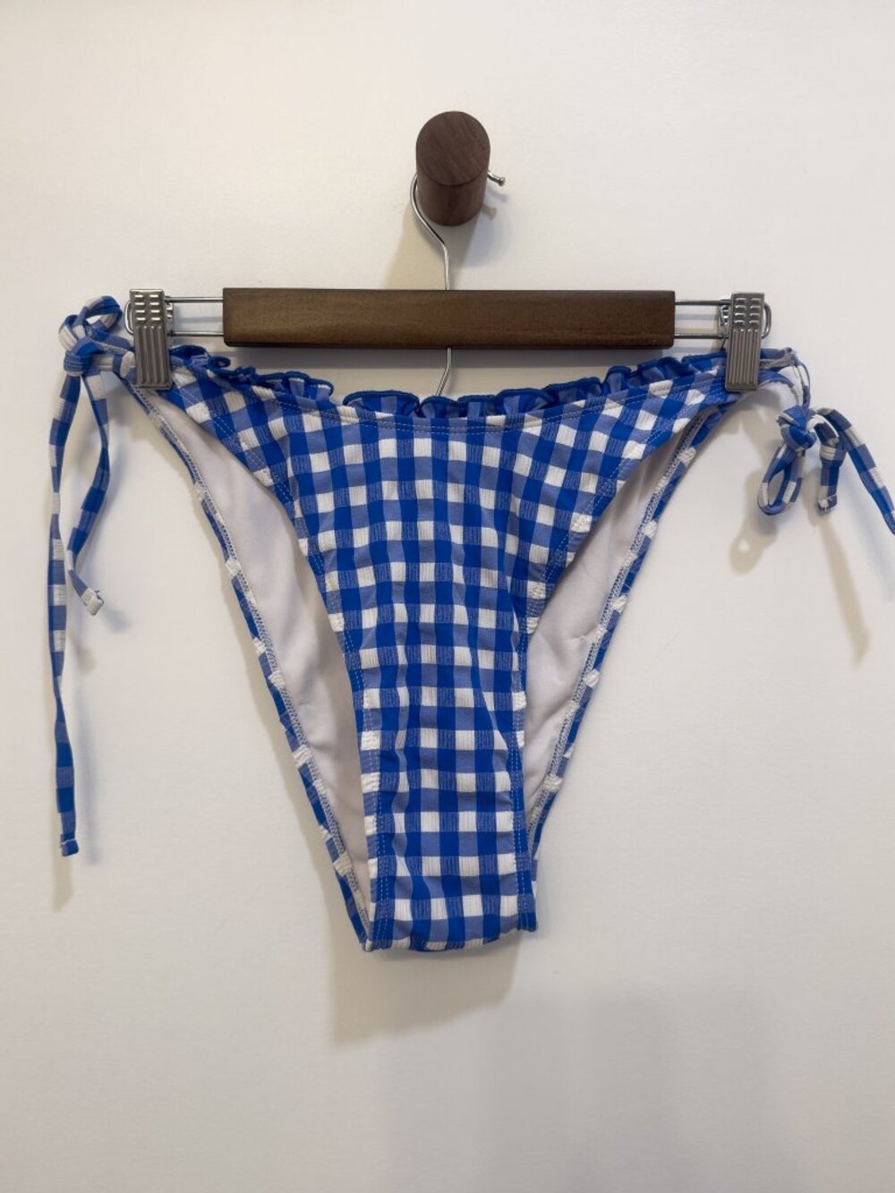 Blue Gingham Ruffle Bikini Bottom Seersucker XL Cottage
